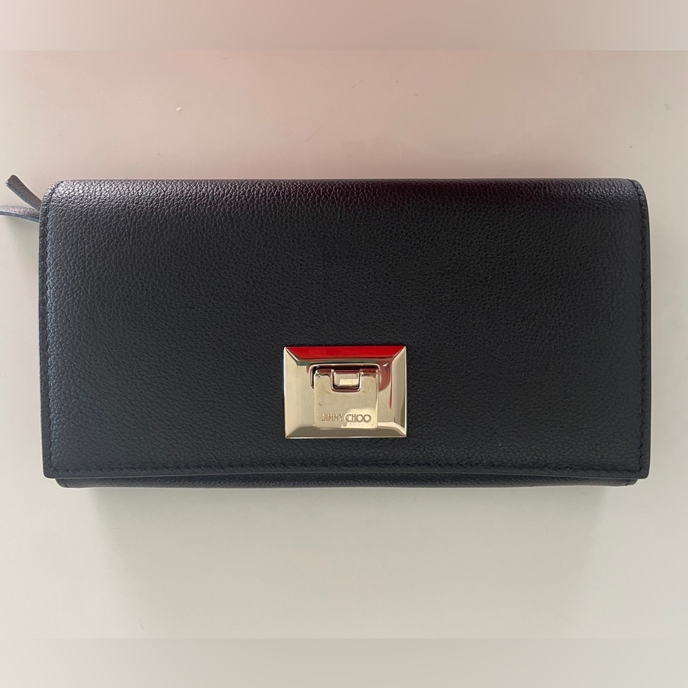 Jimmy Choo Rebel Black leather and Gold hardware continental wallet